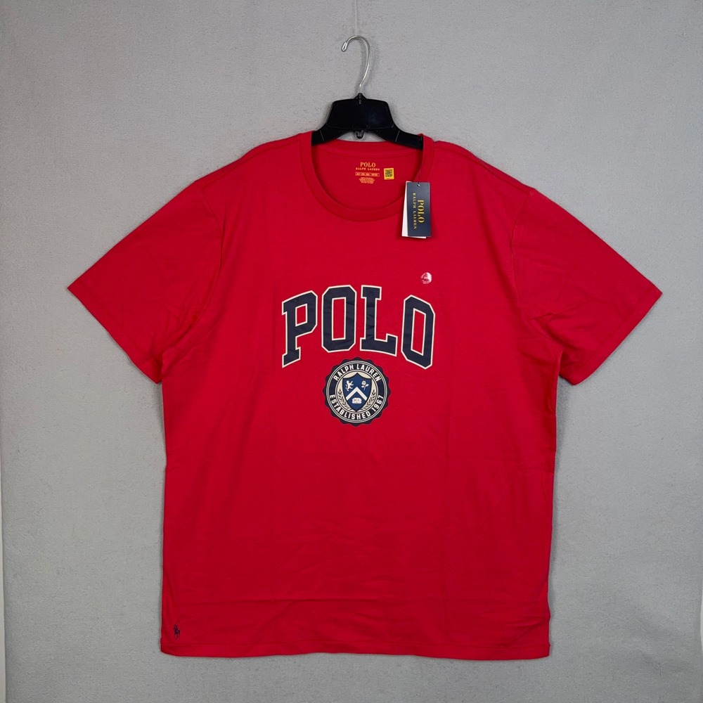 Polo Ralph Lauren Shirt Mens 2XLT Red Graphic Crest Logo Preppy Short Sleeve